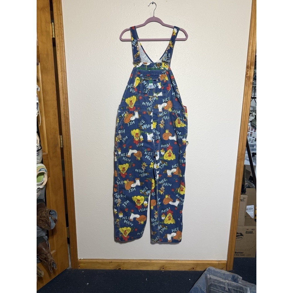 Vintage 70s Liberty Overalls Hee Haw Farm Animal Print USA Made Mens 46x36 Rare